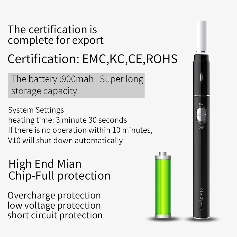 Горячая Распродажа оригинальный Pluscig V10 нагрева Vape комплект с 900 мАч встроенный
