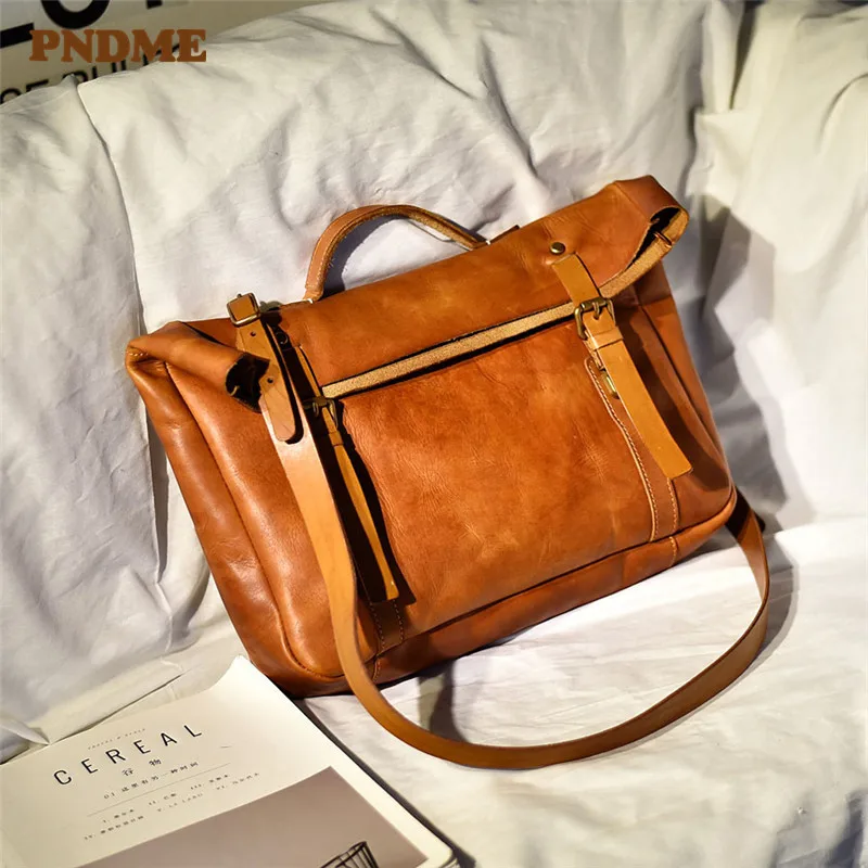 PNDME fashion vintage high quality natural real cowhide women's messenger bag casual outdoor luxury genuine leather shoulder |