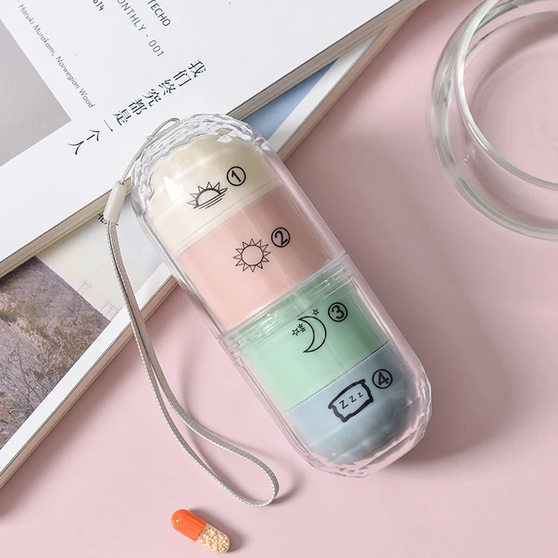 Fashion Waterproof Pill Box Household Travel Portable Medicine Storage Rotatable Independent Four Grid Case Dispenser | Дом и сад
