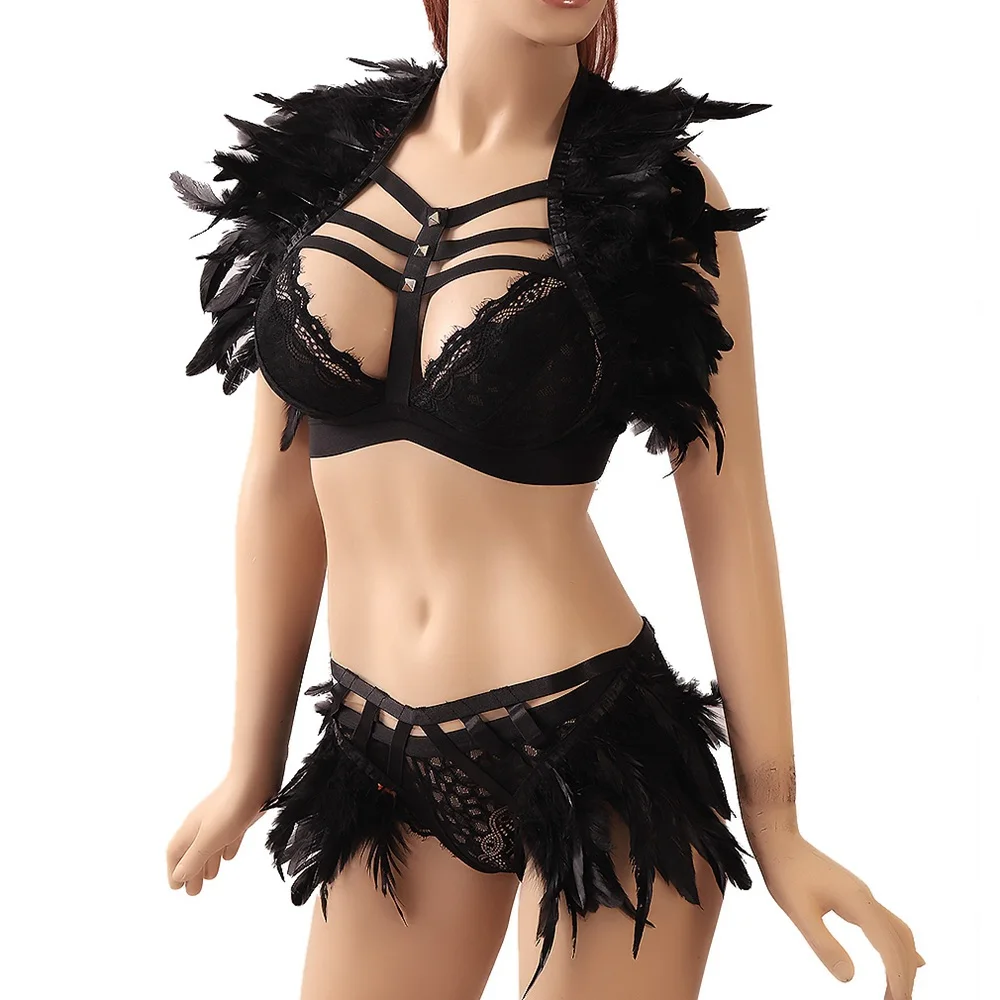 Halloween Carnival Feather Harness Belt Punk Accessories Sexy Body Elastic Strap Sword Lingerie Garter Dance Rave Outfit Wear - купить по