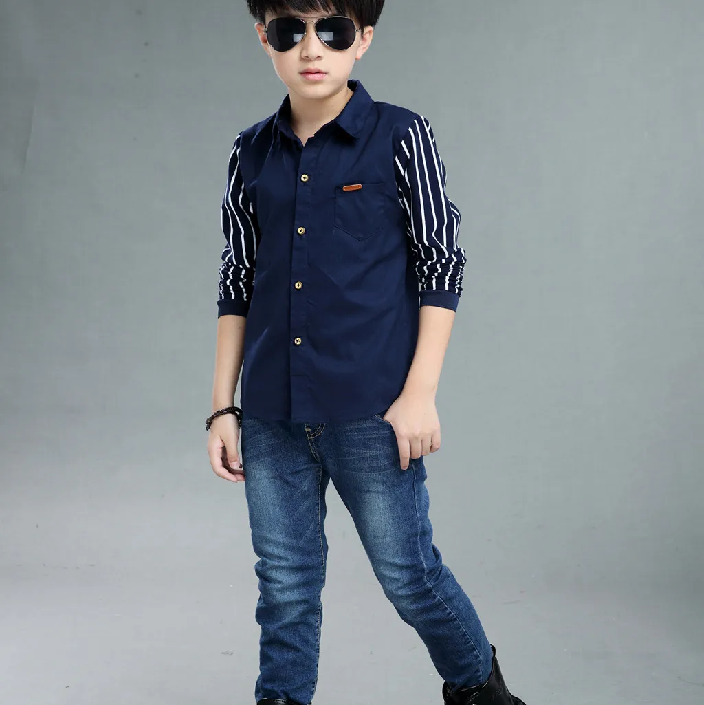 Детские топы MUQGEW рубашка джентльмена в полоску с длинным рукавом одежда отложным