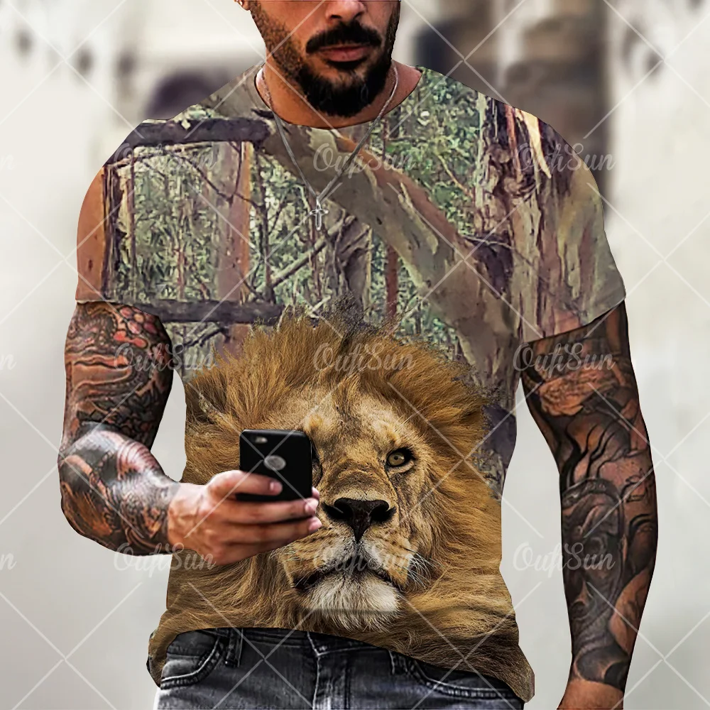 

Fashion 3D Printing Forest Camouflage Animal Cheetah Tiger Lion Men's T-shirt Street Trend Personality Wild Loose Oversized Tops