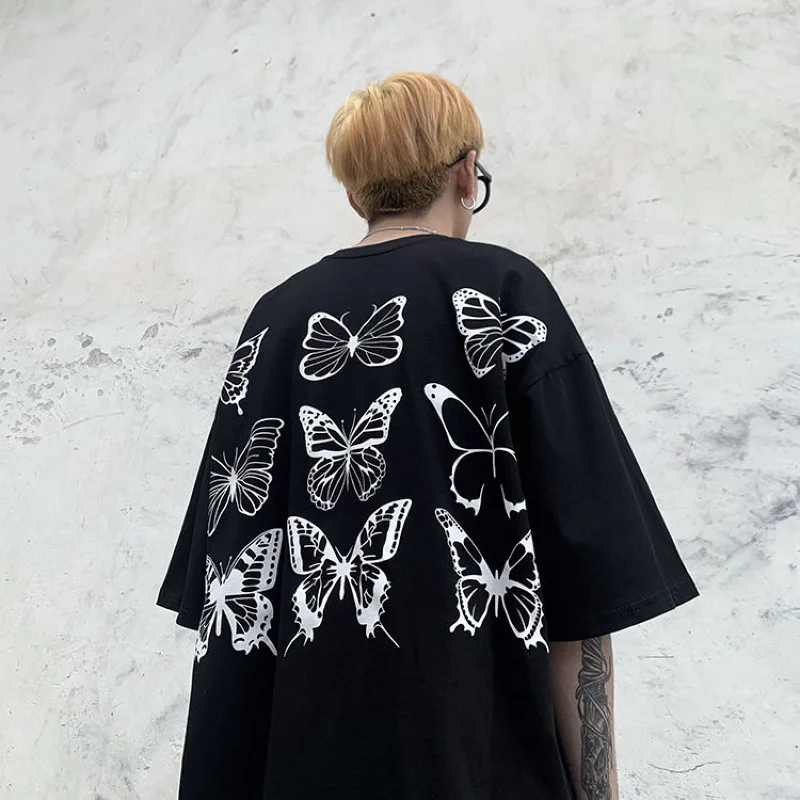 

Футболка для мужчин и женщин Бабочка образца рубашка с принтом и с короткими рукавами, с одной и той же пункта, Ретро стиль, футболка футболк...