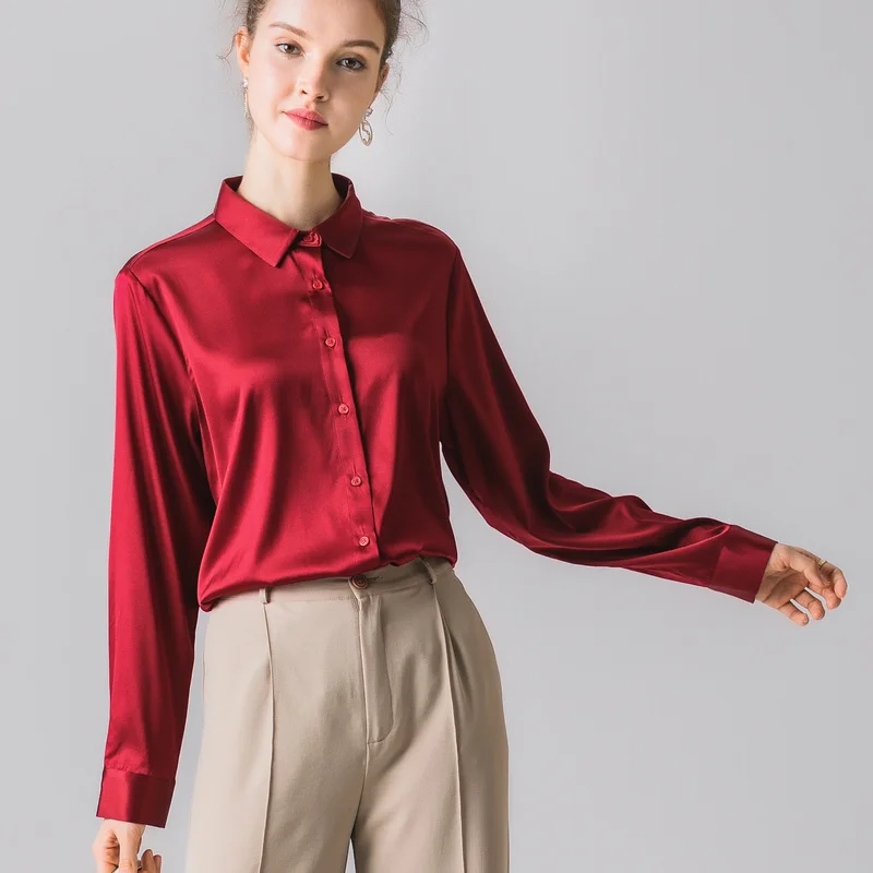 Женская блузка с длинным рукавом летняя из шелка и крепа Размеры M L XL 100%|blouses plus|real