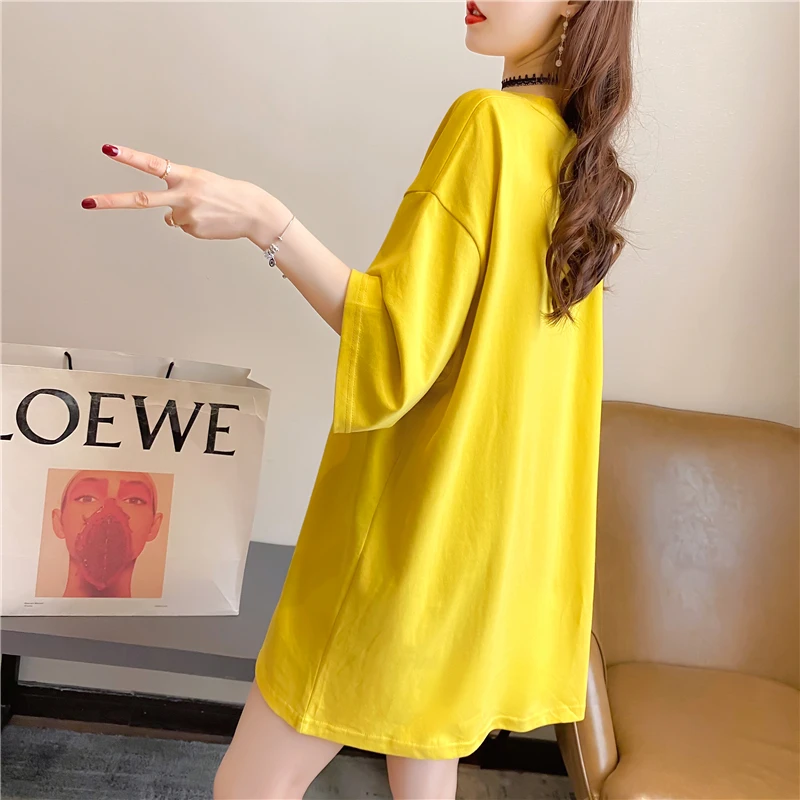 

Houthion Cotton Women's T-shirt Printing Loose Short Sleeve Tshirt Plus Size Top New Korean Fashion Tops Casual O-neck T Shirt