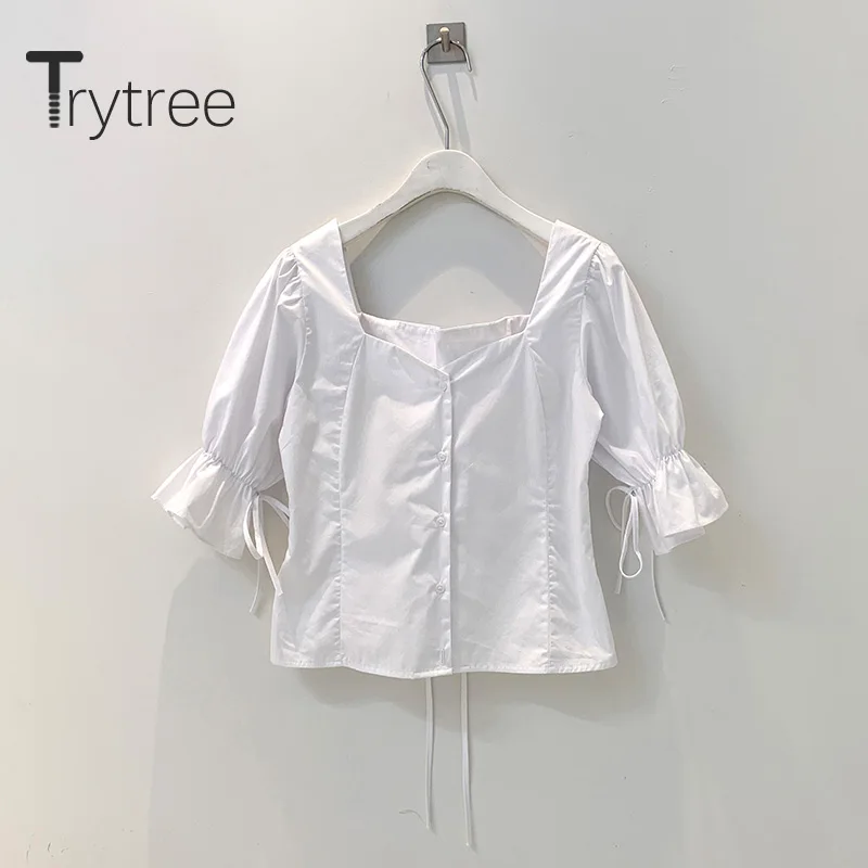 Trytree Женская Повседневная Блузка с квадратным воротником однобортная однотонная