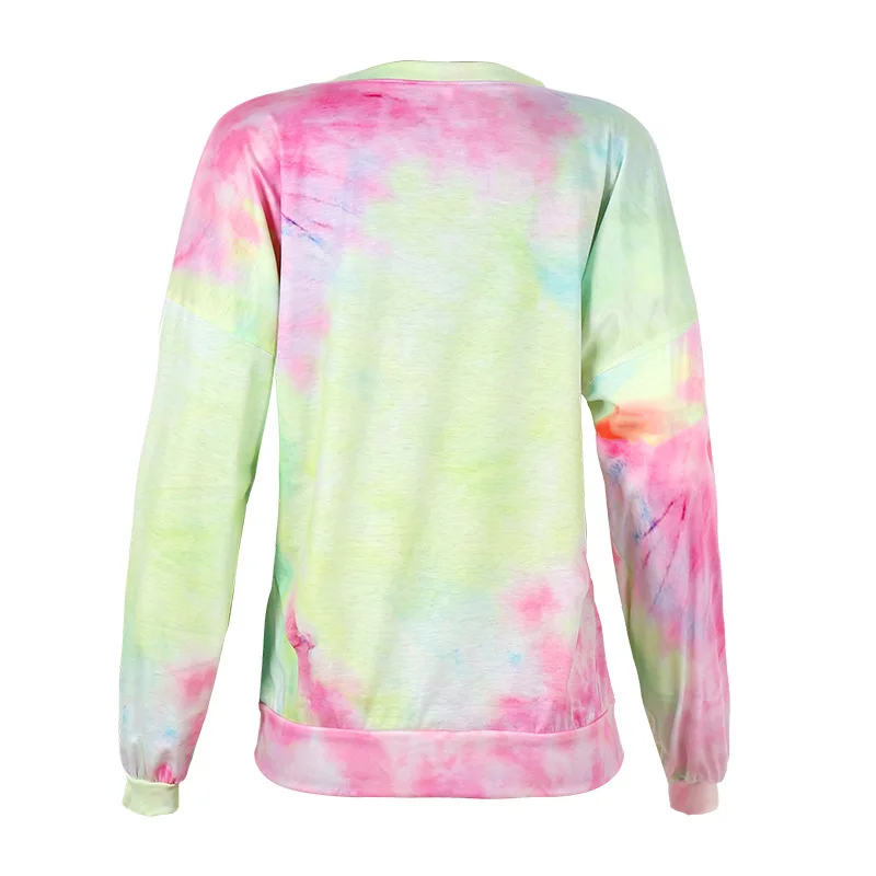 

0 Autumn New European and American Women's Tie-Dye Printed Lantern Long-Sleeved T-shirt Ropa Plus Size Mujer