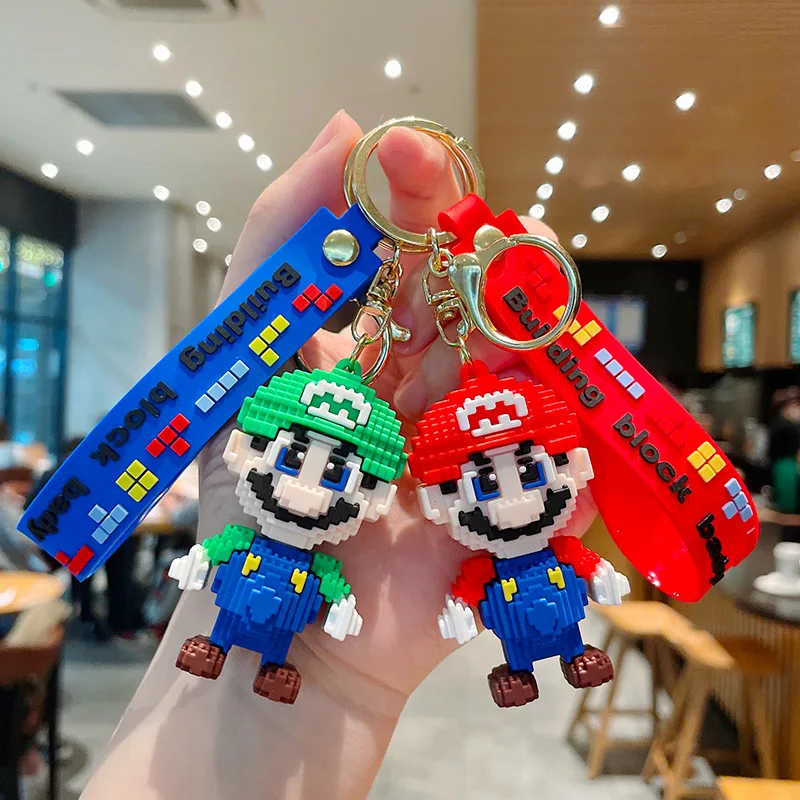 Super Mario Series Cartoons Game Periphery Building Block Model Creativity Keychain Cute Bros Backpack Accessories Gifts | Игрушки и