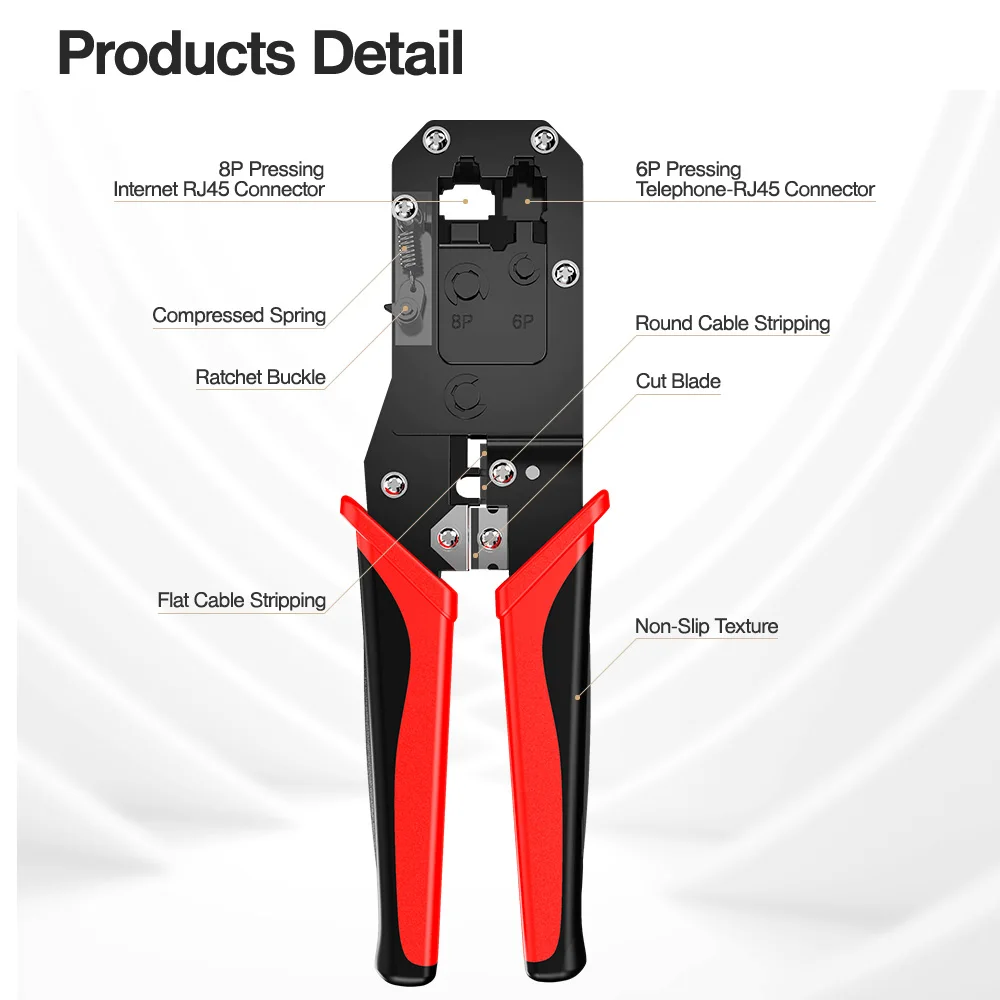 AMPCOM Ratcheting Rj45/RJ11 Crimp Tool 8P/RJ45 6P/RJ12 RJ11 Cat5e Cat6 Crimping Rj45 Crimper Cut Clamp Strip | Инструменты