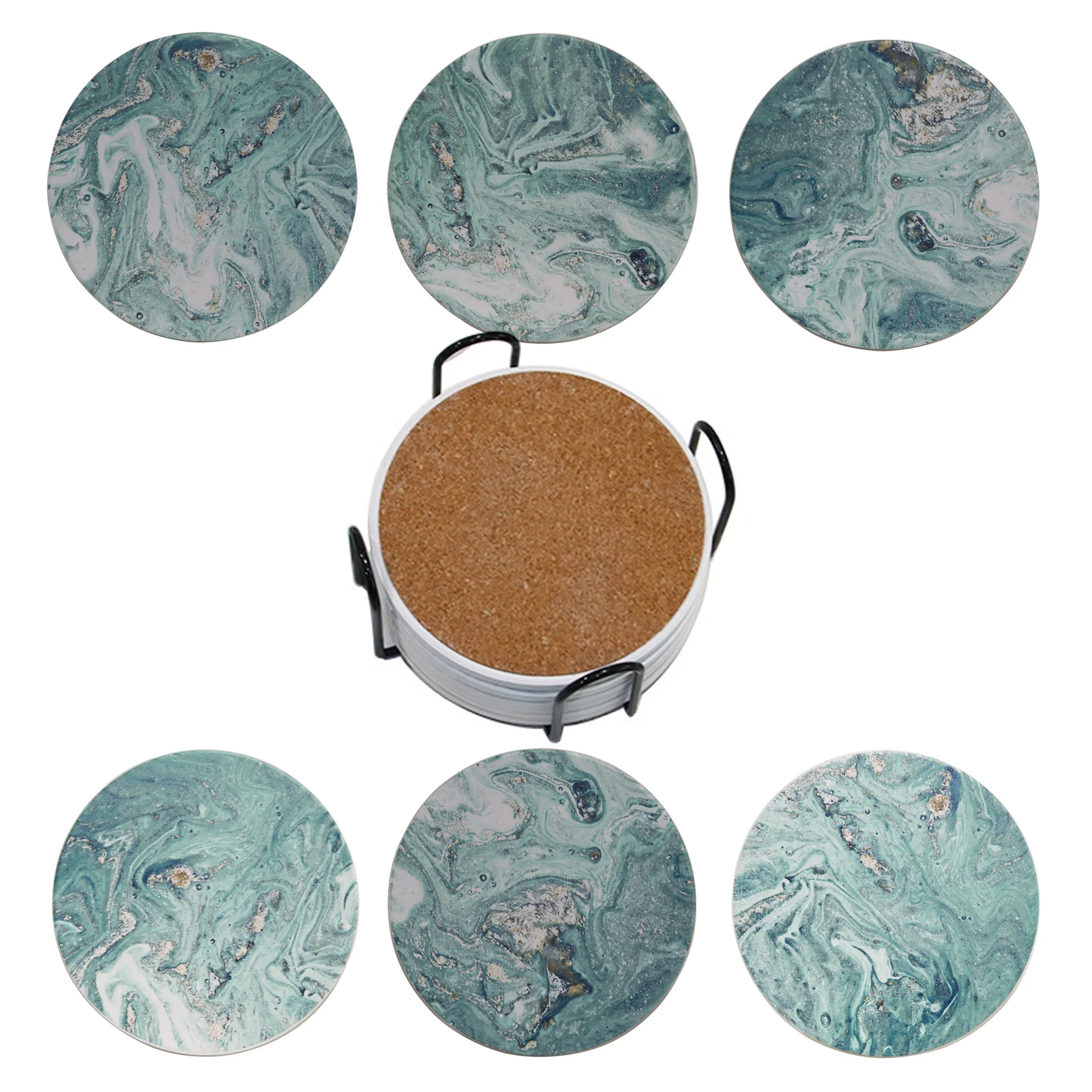 

6PCS Hot Sale Absorbent Ceramic Coaster Marble Pattern Mats Coffee Cup Mat Easy Clean Placemats Round Tea Pad Table Pad Holder