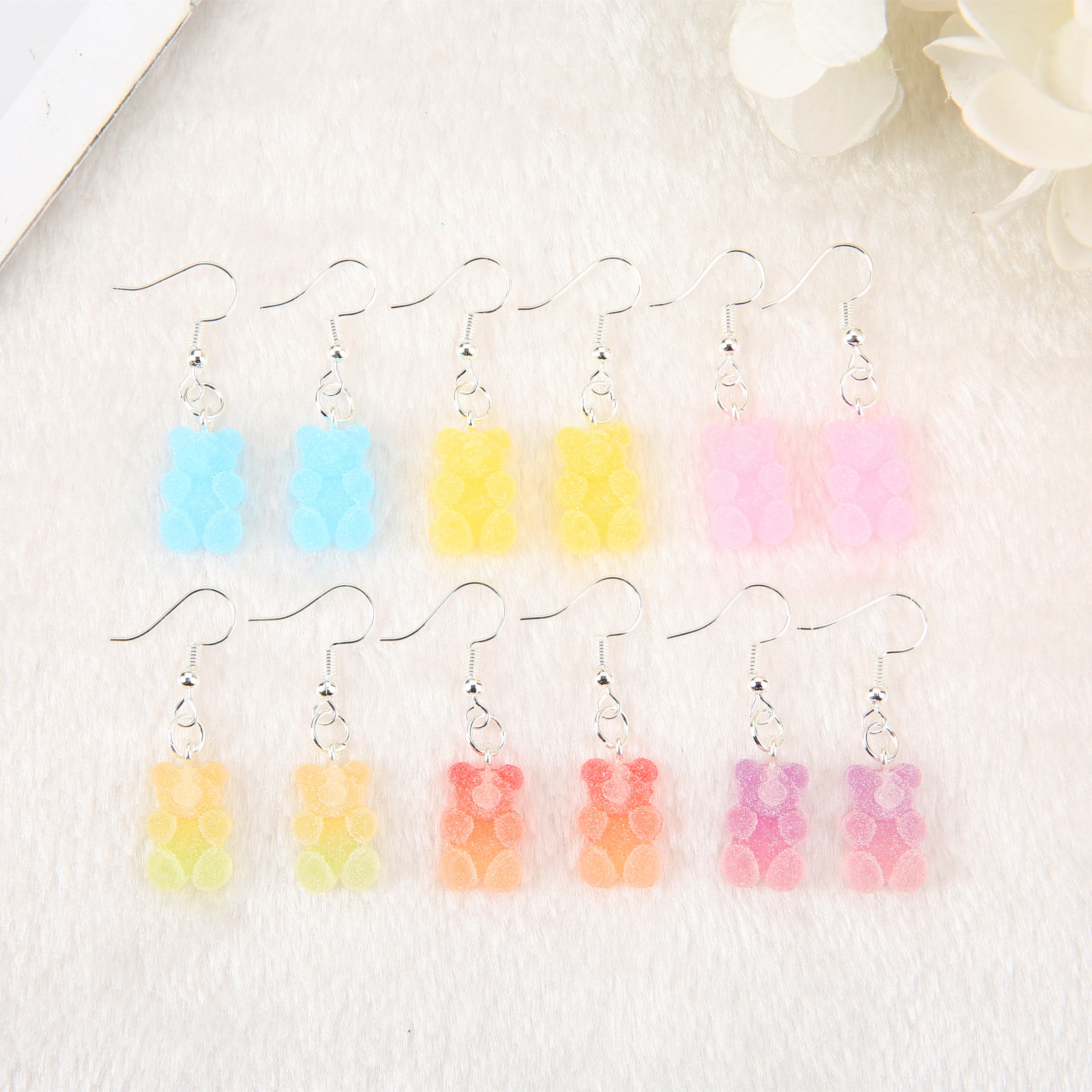 

1Pair Women Drop Earrings Gummy Bear Multicolor Epoxy Resin Fashion Jewelry Diy