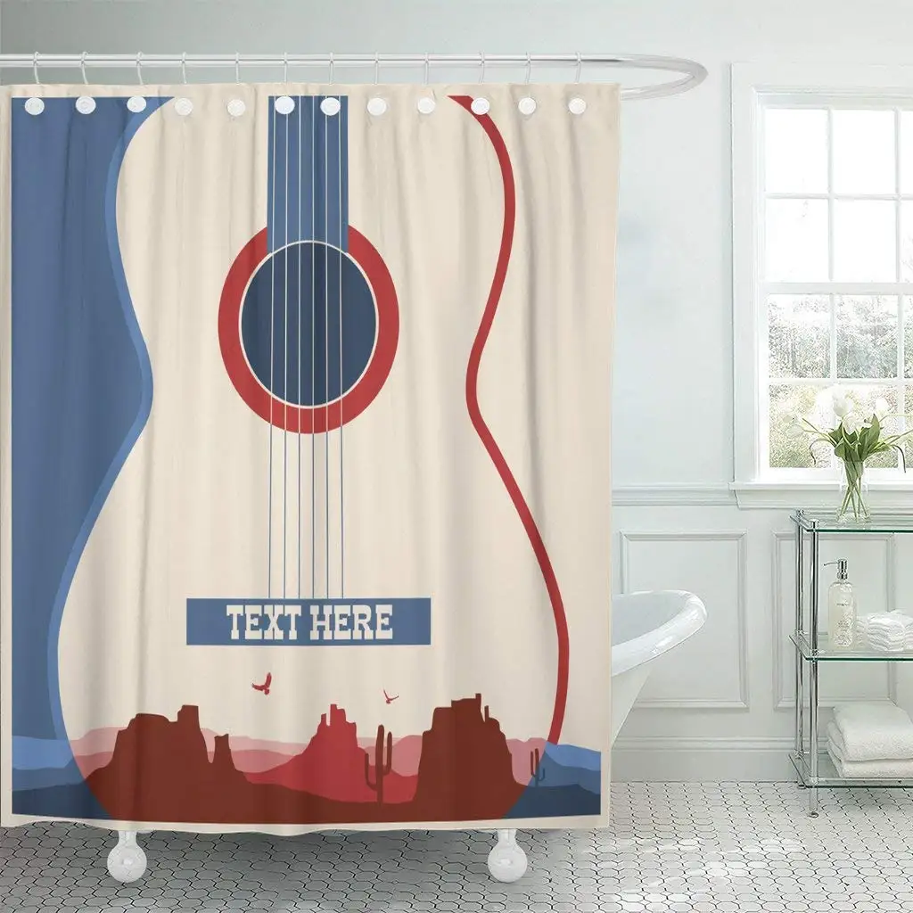 

Western Concert of Music Festival Country Guitar Rock Blues Shower Curtain Waterproof Polyester Fabric 72 x 72 Inches Set