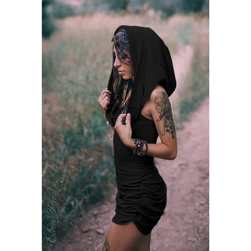 С капюшоном платье женское модное без рукавов в богемном стиле Gypsy Стиль Slim Fit с