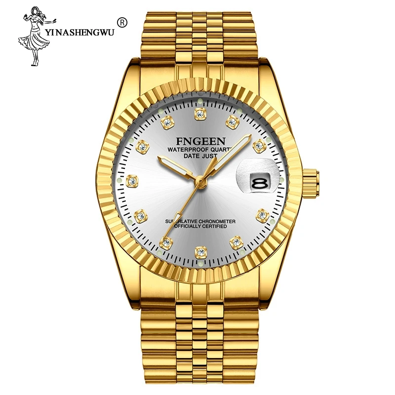 

Men Fashion Business Rhinestone Watch Male Clock Men's Quartz Gold Watches Top Brand Luxury Waterproof Date Wrist Watch For Gift