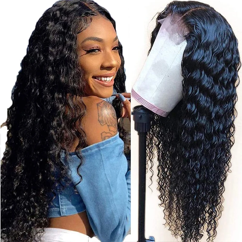 Curly Human Wigs For Black Women 13x4 Lace Front Wigs Brazilian Hair Curly Lace Frontal Wig With Baby Natural Black Human hair