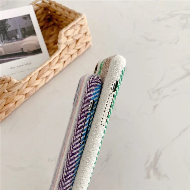 Luxury Linen cotton fabric Phone Case For iphone 11 Pro Max SE 2020 7 8 plus Retro stripes Soft Back Cover XS X XR | Мобильные