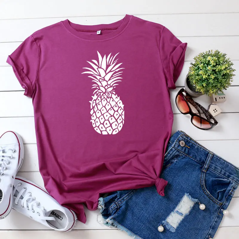 

Cotton Women Shirts Pineapple Graphic Tee Summer O Neck Short Sleeve Tees Women T-Shirt Funny Plus Size S-5XL Tops Shirts