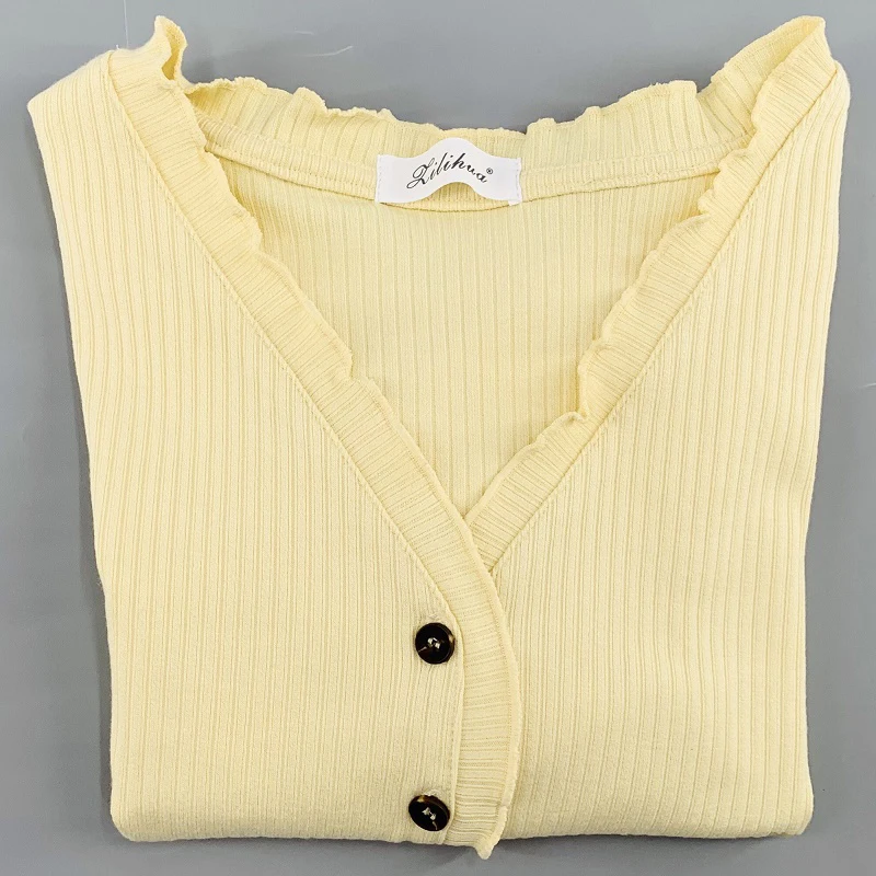 

Short T Shirt Women Slim Sexy T-Shirt Female Long Sleeve Elasticity Tshirt 2021 Button V-Neck Summer Korean Clothes Woman Tops