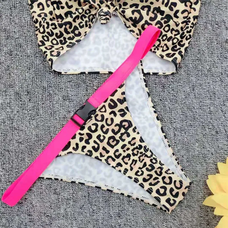 Женский комплект бикини с леопардовым принтом пикантный купальный костюм