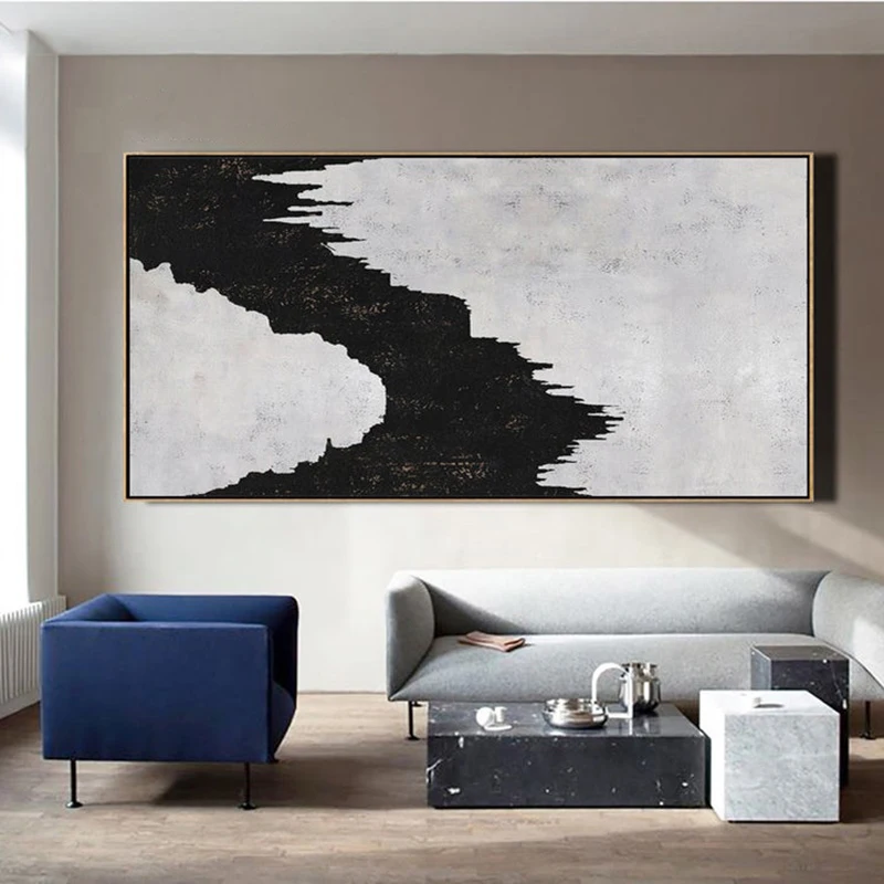 

Canvas Art, Painting Minimal Art Black White Abstract Painting Horizontal Wall Art Canvas Painting