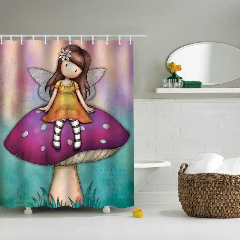 

Занавеска для душа с изображением девушки из мультфильма, цветочное оформление, занавески для ванной красивой девушки из полиэстера, водон...