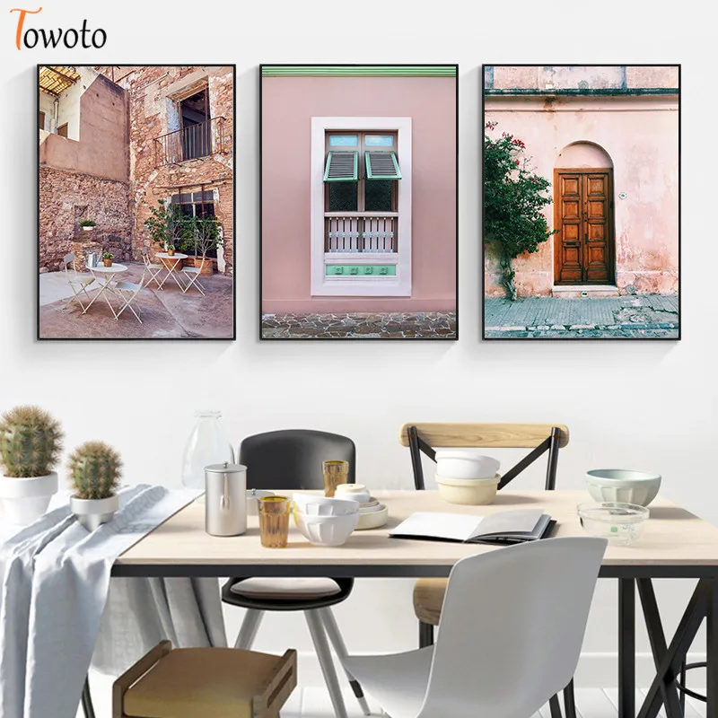 Современный деревня Розовый Настенный художественный холст картина для