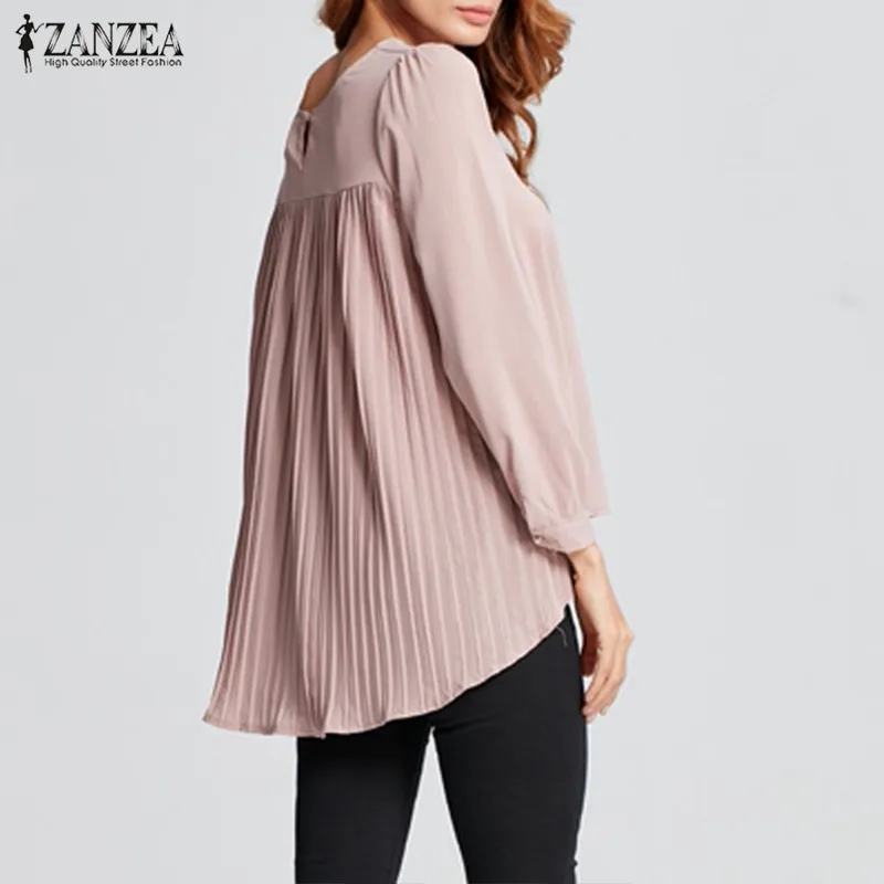 Женская офисная блузка ZANZEA Офисная плиссированная блуза туники с длинным