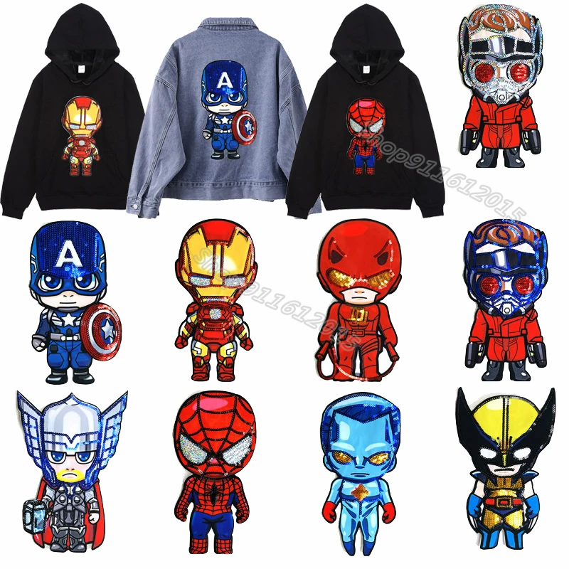 Патчи с блестками Marvel Железный человек Человек-паук Капитан Америка