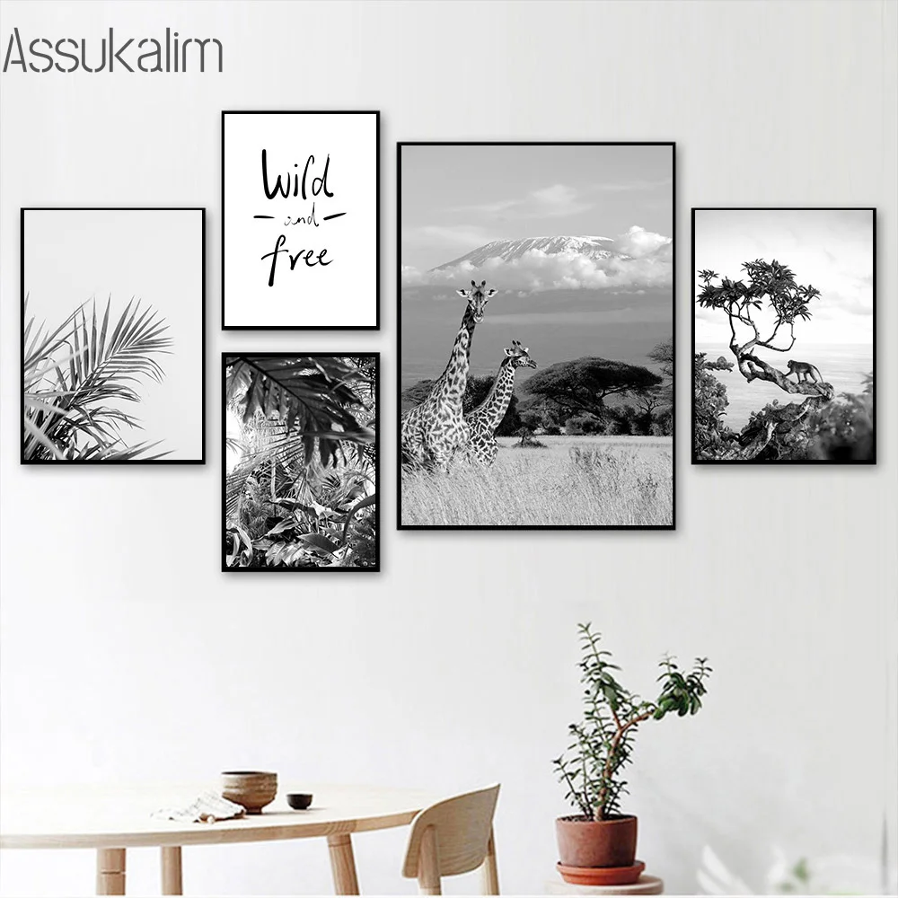 

Скандинавский природный пейзаж, холст, живопись постер с жирафом, принт гор, сено, черно-белые плакаты, настенные картины, украшение для дома