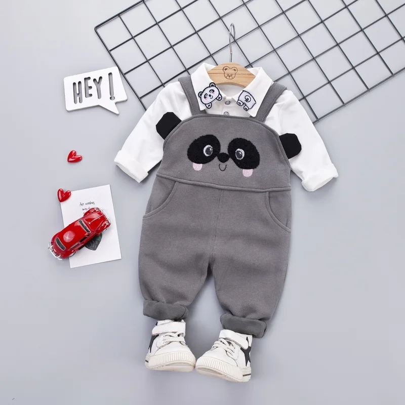 Одежда с милым медведем для маленьких мальчиков комплект: белая футболка