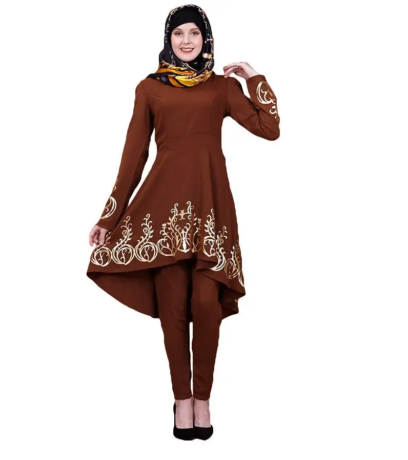 Модная мусульманская женская блузка платье рубашка топ с принтом длинный рукав