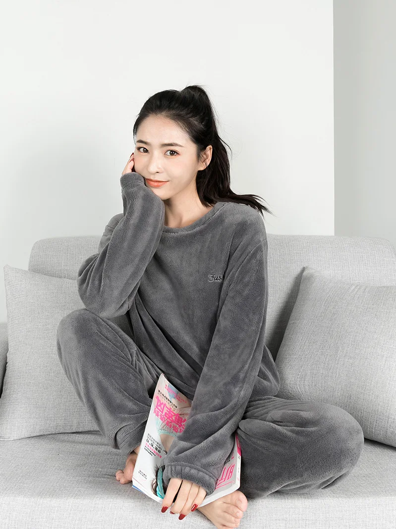 2019 зимняя женская Фланелевая пижама теплая Домашняя одежда с длинным рукавом из 2