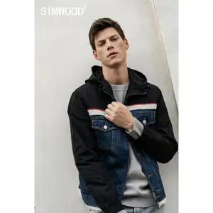 Мужская джинсовая куртка SIMWOOD, куртка с капюшоном и вставками контрастных цветов, уличная одежда в стиле хип-хоп, лоскутное пальто, брендовая одежда SI980536, Осень-зима 2019