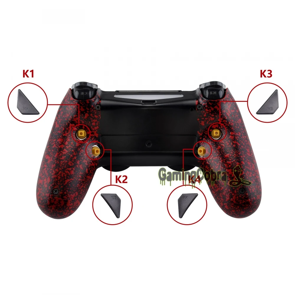 Текстурированная Красный рассвет программируемый Remap комплект для PS4 тонкий поляризационный фильтр Pro контроллер JDM 040/050/055 w/изготовленные на заказ задняя крышка в виде ракушки и 4 и пуговицами на спине