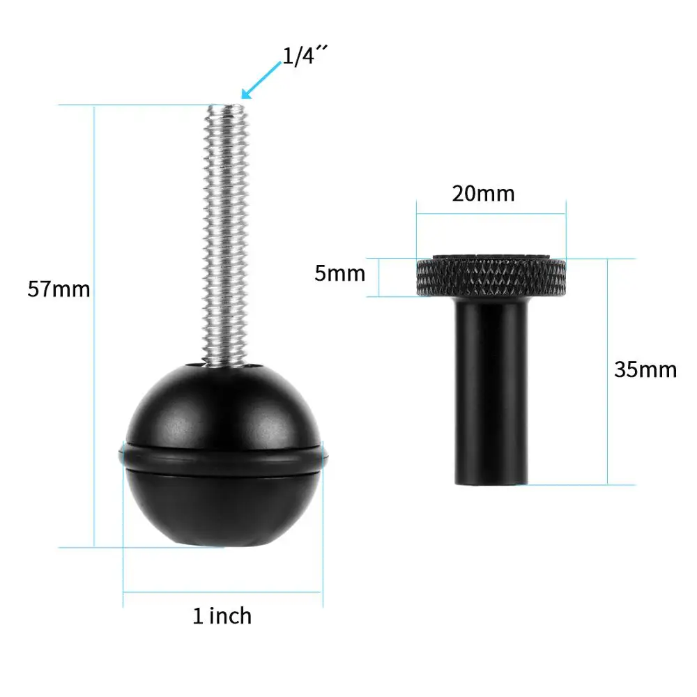 BGNING 1inch Ball Head Adapter 1/4 M5 Adjustable Screw Fixed Mount Anti-loose Camera Underwater Diving Photography Bracket | Электроника