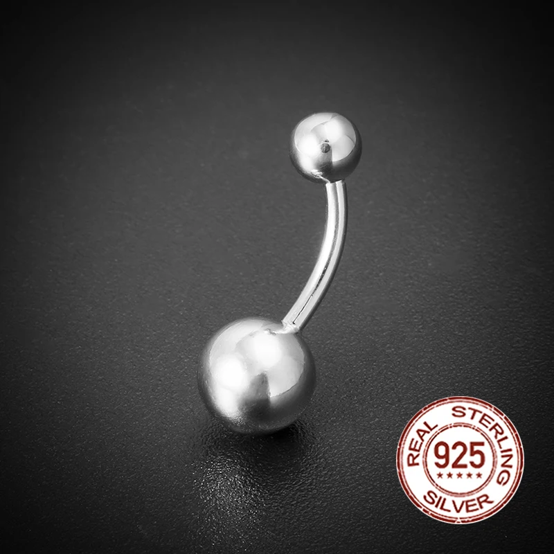

1PC 925 Sterling Silver Round Belly Button Rings for Women Externally Thread Curved Barbell 14G Ring Navel Body Jewelry Piercing