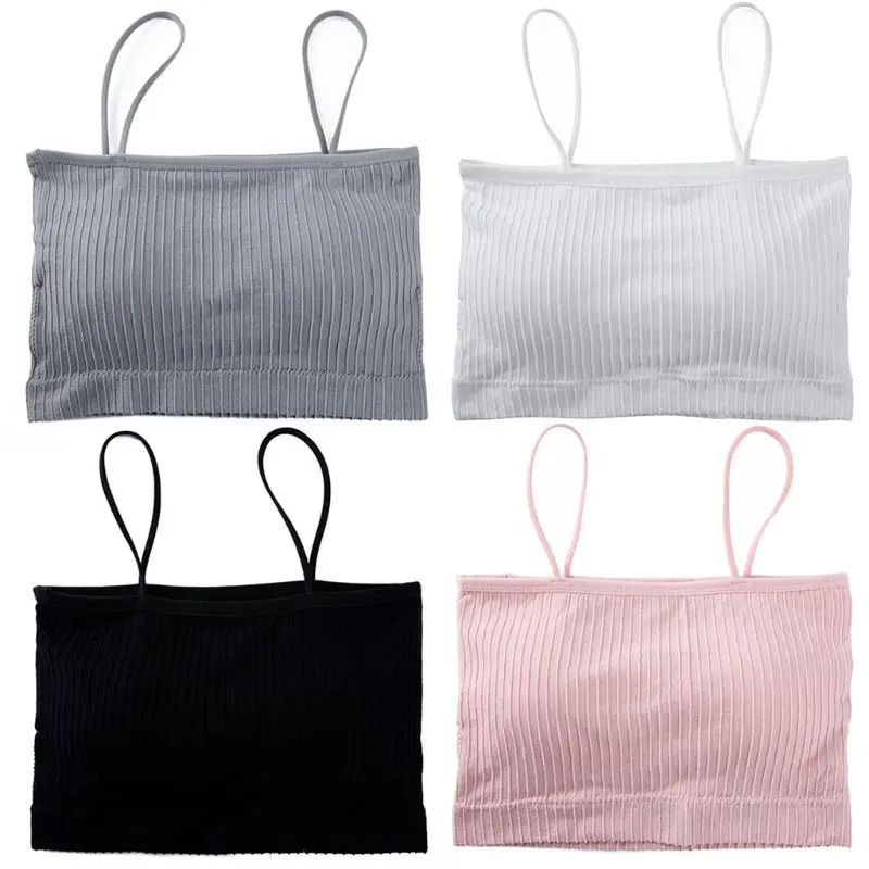 

Women Girls Spaghetti Strap Bandeau Tube Top Ribbed Wirefree Chest Wrap Bralette