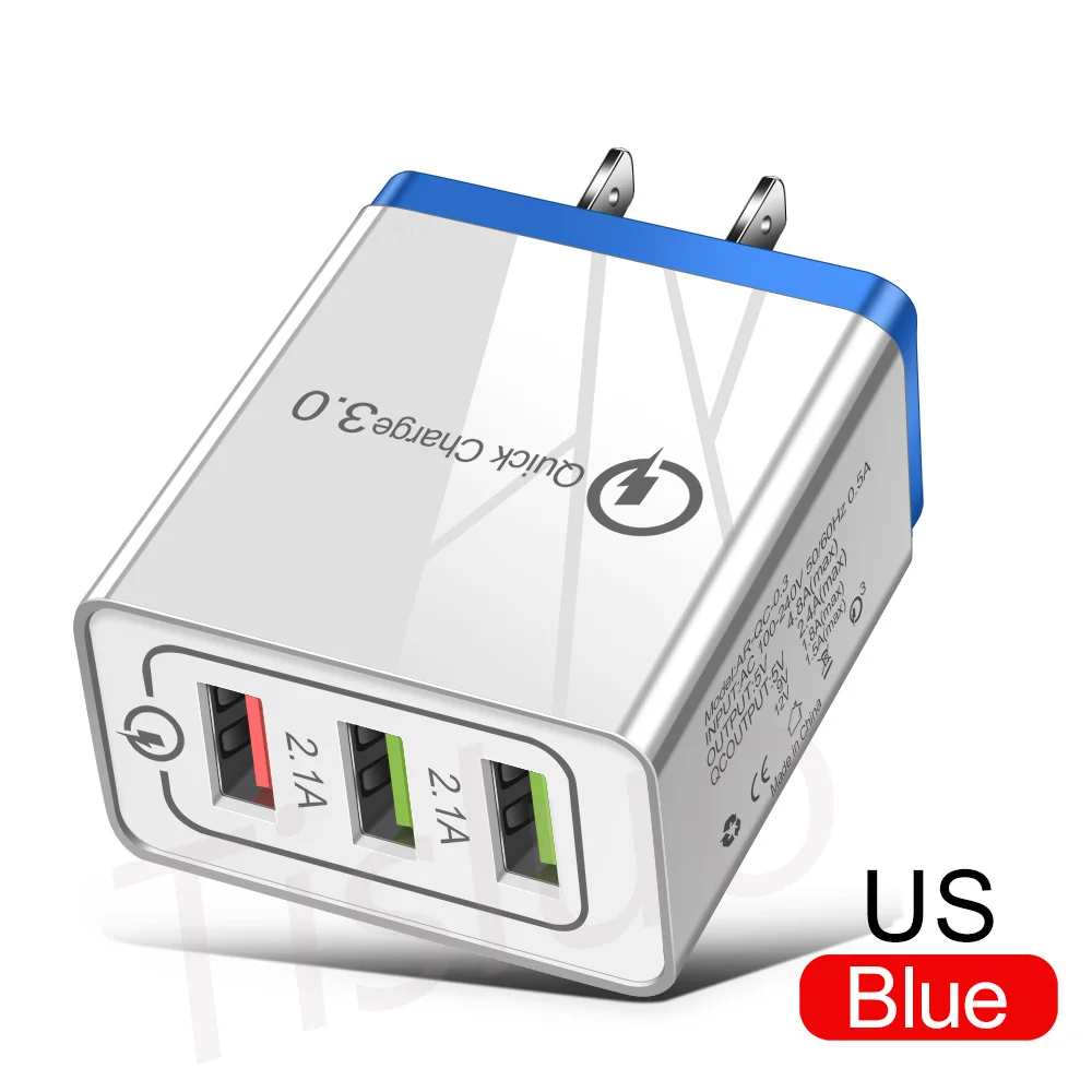 Быстрая зарядка 3,0 USB зарядное устройство 4.8A быстрое зарядное устройство для iPhone 7 8 X samsung S10 A50 Xiaomi MI9 QC 3,0 EU US Plug настенное зарядное устройство для телефона s - Тип штекера: US (Blue)
