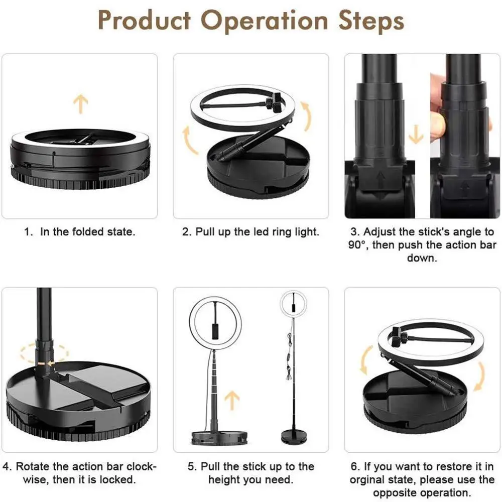 Выдвижной светодиодный кольцевой светильник для селфи лампа 26 см со штативом