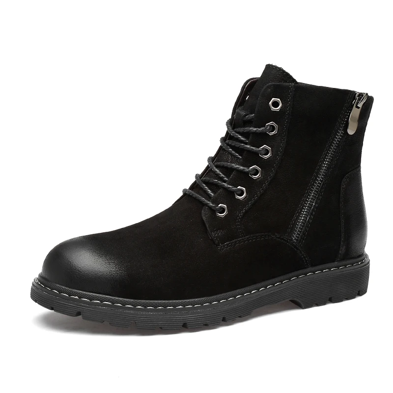 

men fashion large size desert boots black genuine leather tooling shoes outdoors cowboy boot platform ankle botas hombre zapatos