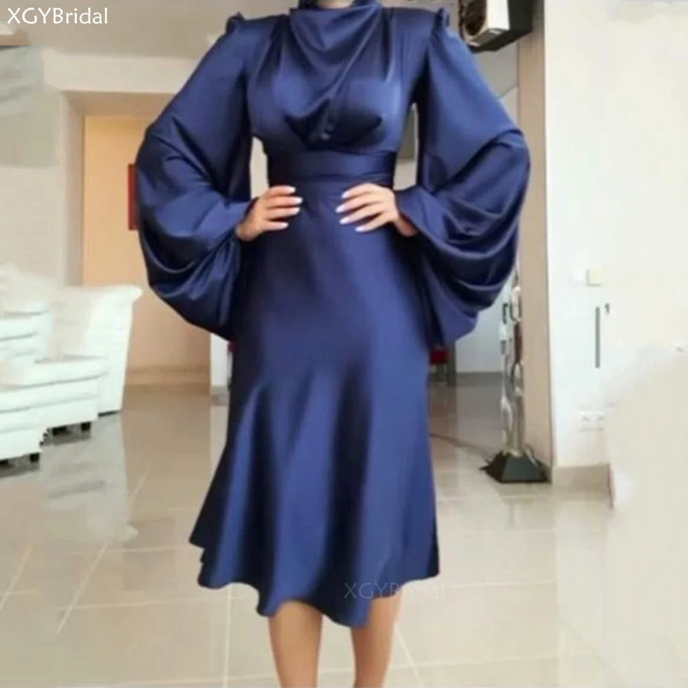 

New Arrival Elegant Puffy Sleeve Evening Dresses Simple High-neck Formal Party Dress Robes de Soirée Vestidos Robe Longue Dubai