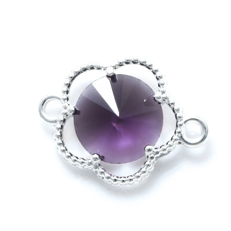 Purple 4 шт./лот Хрустальное стекло цветок Шарм Подвеска для ожерелья Браслеты Разъем DIY Изготовление, поиск ювелирных изделий 15*12 мм - Цвет: Purple