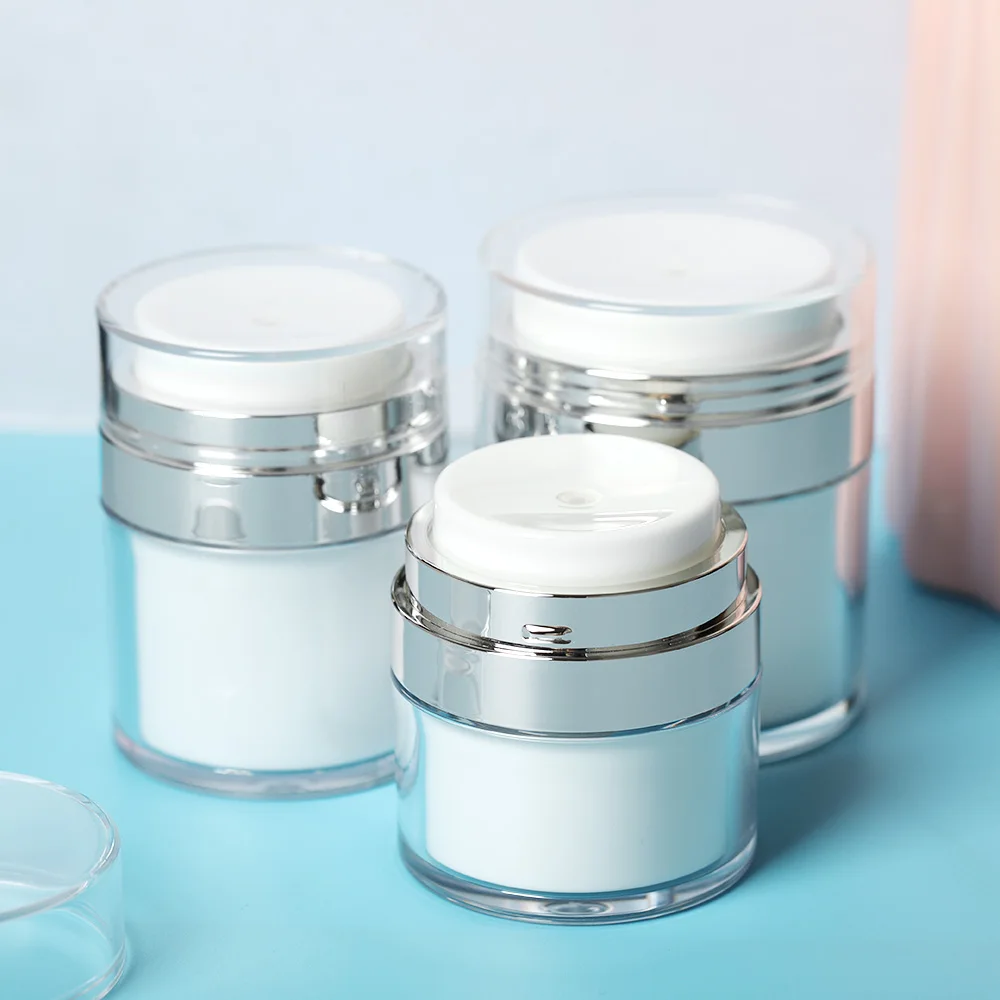 

2023New Airless Pump Bottle Cream Box Cream Sample Bottle Empty Container Make Up Jar Cosmetic Clear Bottling Cosmetic Container