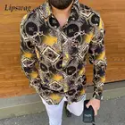 Мужская рубашка с леопардовым принтом, Повседневная Облегающая рубашка с длинным рукавом и отложным воротником на пуговицах, осень 2021