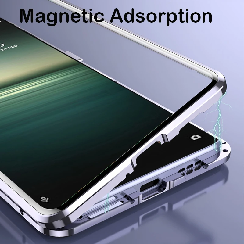 360 Full Magnetic Case For Sony Xperia 10 iii 1 iii Phone Case 5 IV Aluminum Metal Bumper Tempered Glass Camera Protector Cover