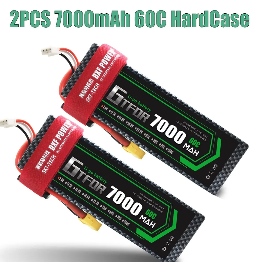 2 шт 7,4 V 5200 45c 7000mAh 60C GTFDR LiPo аккумулятор 2S HardCase для 1/8 1/10 RC модель автомобиля TRX Slash Emaxx