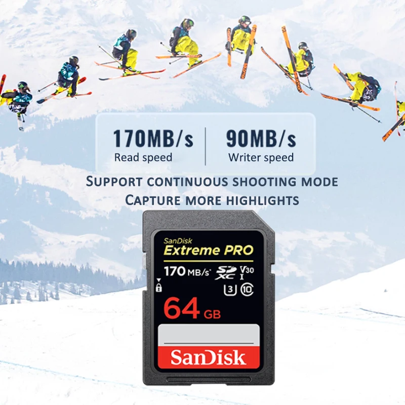 SanDisk Memory Card 32GB SD 64GB 128GB 256GB SDXC Extreme PRO 170MB/s Flash Drive for Camera | Компьютеры и офис