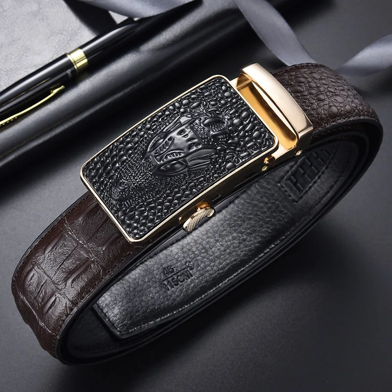 Мужской ремень из натуральной кожи с тиснением под Аллигатор | Аксессуары для