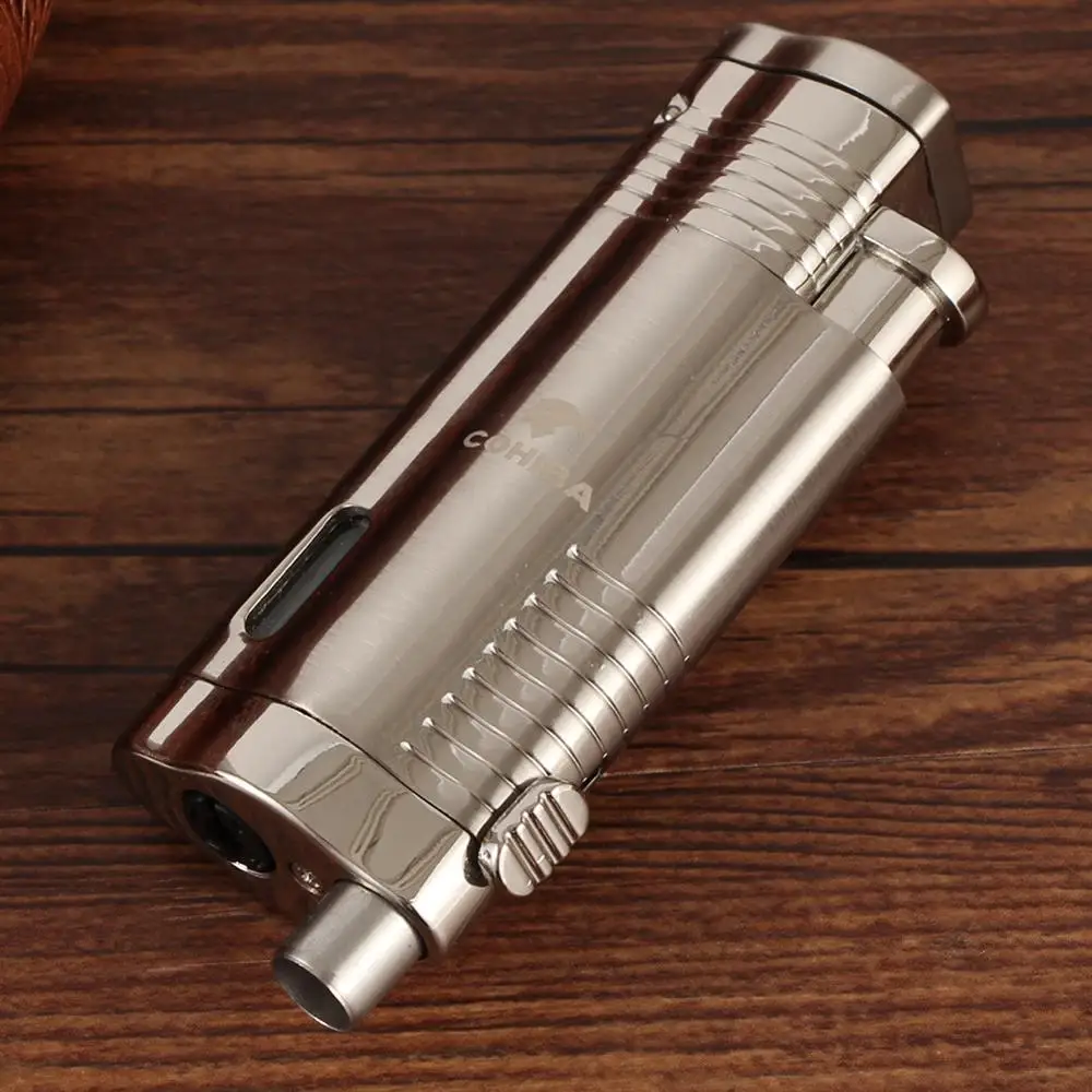 COHIBA зажигалка газовая бутан 3 пламя струйный фонарь зажигалки для сигарет ветрозащитная Мужская металлическая зажигалка для сигар многоразовая