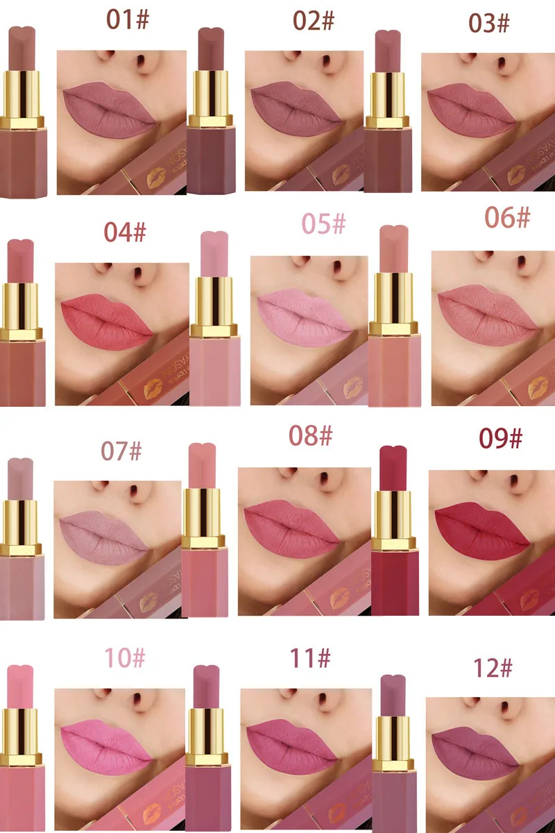 

Lip Makeup Lipstick Matte Waterproof Velvet Lip Stick 12 Colors Sexy Red Pigments Makeup Matte Lipstick Beauty Lips Heart-shaped
